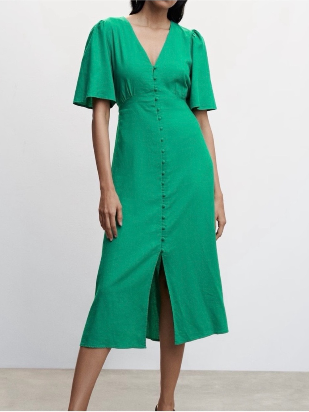 MANGO Buttoned Linen-Blend Dress Size L NWT
